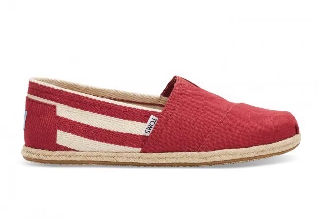 香港Toms經典紅色大條紋麻底女鞋